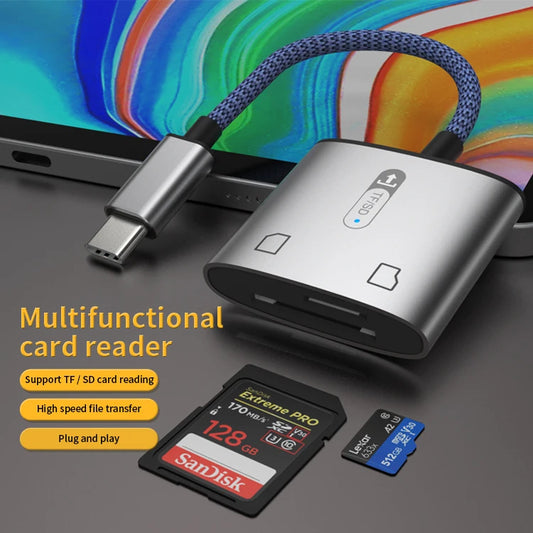 JMT-860618 2 in 1 USB-C to SD and TF Card Reader for Android Devices, Plug and Play Compatibility