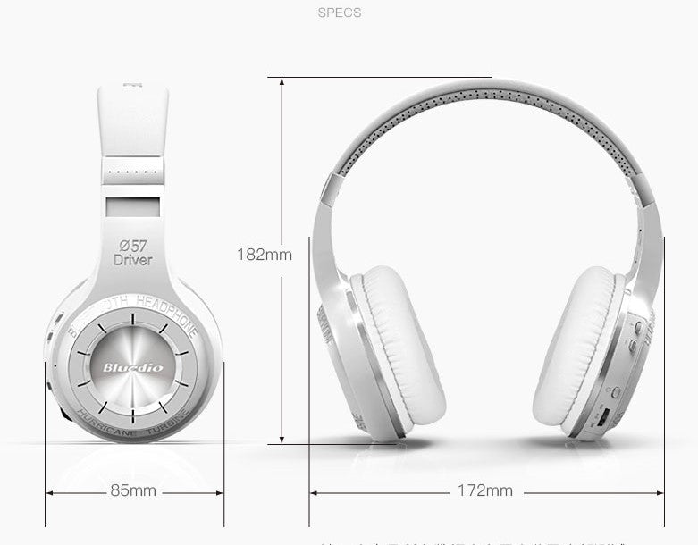 JMT-860618 Wireless Stereo Headphones with Subwoofer and Bluetooth Connectivity - 57mm Drivers, 3.5mm Jack, PU Earplug Material, Available in White or Black