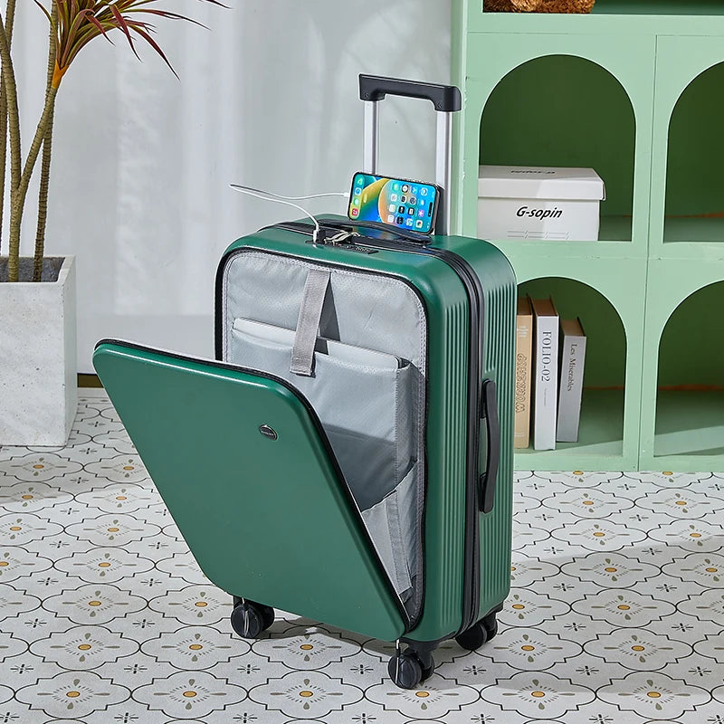 JMT-861002 Durable Rolling Suitcase for Travel with USB Charger and Cup Holder for Girls