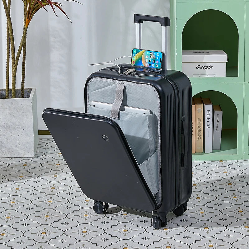 JMT-861002 Durable Rolling Suitcase for Travel with USB Charger and Cup Holder for Girls