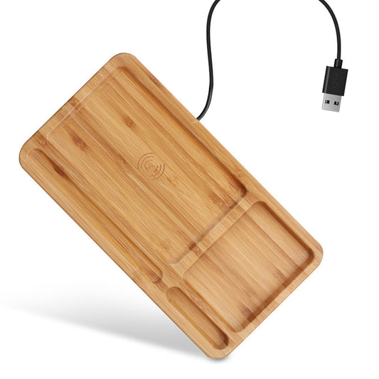 JMT-861066 Natural Bamboo Wood Wireless Charger - 9V Wireless Charging with USB Interface
