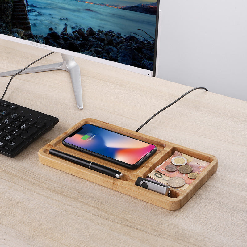 JMT-861066 Natural Bamboo Wood Wireless Charger - 9V Wireless Charging with USB Interface