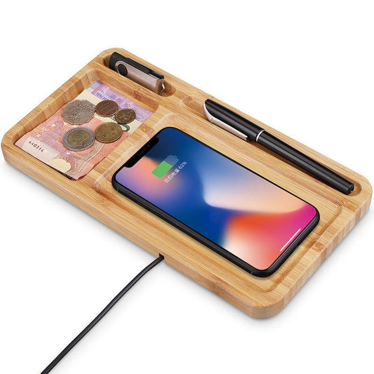 JMT-861066 Natural Bamboo Wood Wireless Charger - 9V Wireless Charging with USB Interface