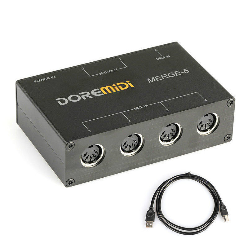 JMT-861130 MIDI Merge-5 Combiner for 5 Inputs and 2 Outputs, Compact Size 115x73x33mm, Low Latency Operation