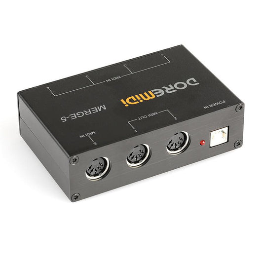 JMT-861130 MIDI Merge-5 Combiner for 5 Inputs and 2 Outputs, Compact Size 115x73x33mm, Low Latency Operation