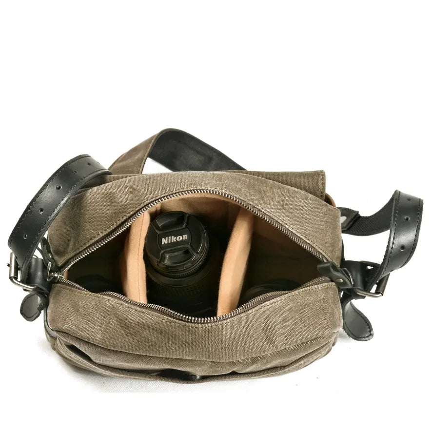 JMT-861642 Vintage Canvas and Leather Messenger Bag for DSLR and Laptop, Waterproof Photography Crossbody Bag