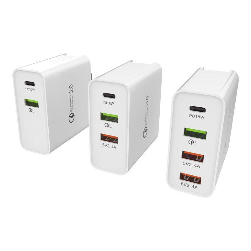 JMT-861962 Multi-Port Fast Charge Mobile Phone Charger - USB, PD, and QC Compatible Charging Head in Black & White