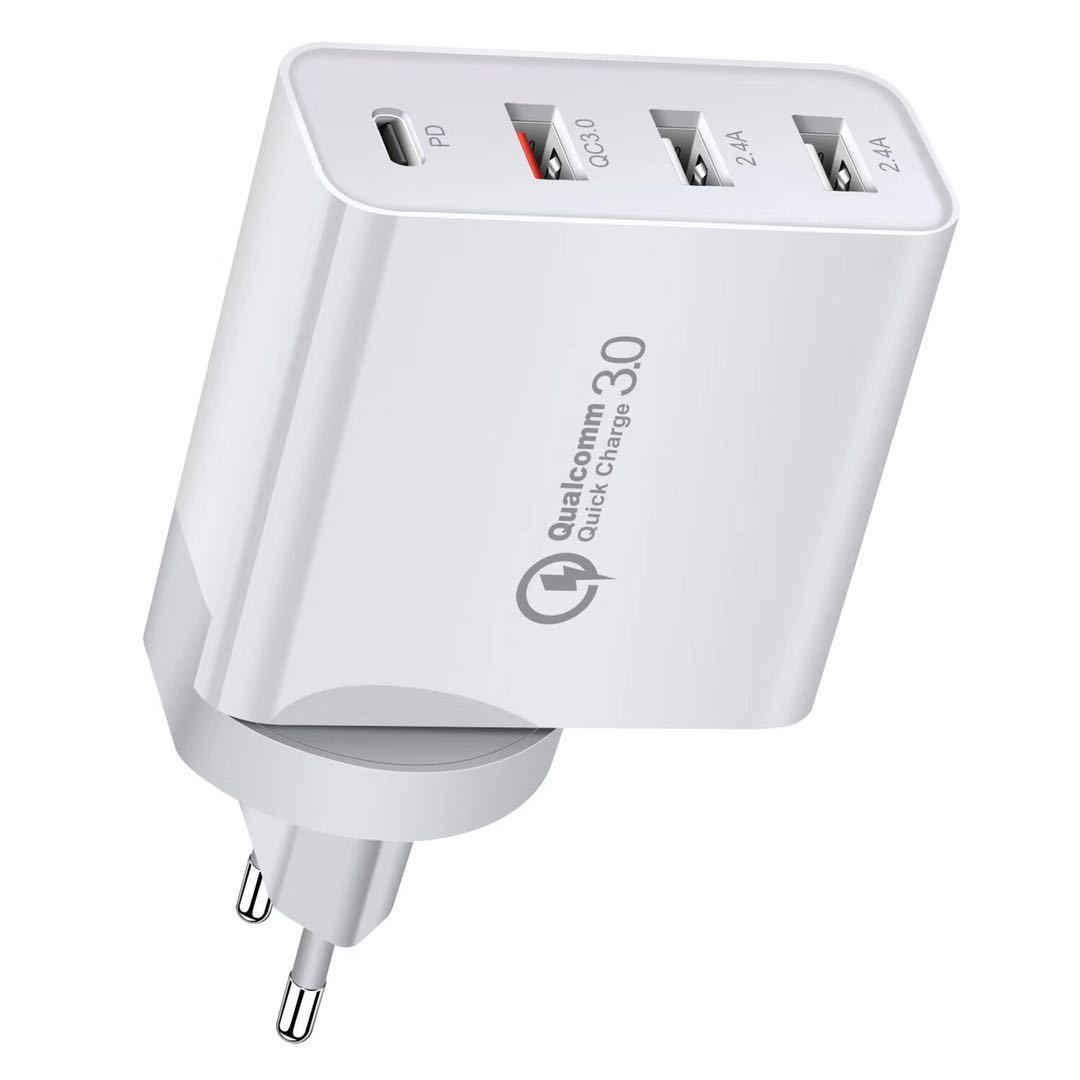 JMT-861962 Multi-Port Fast Charge Mobile Phone Charger - USB, PD, and QC Compatible Charging Head in Black & White