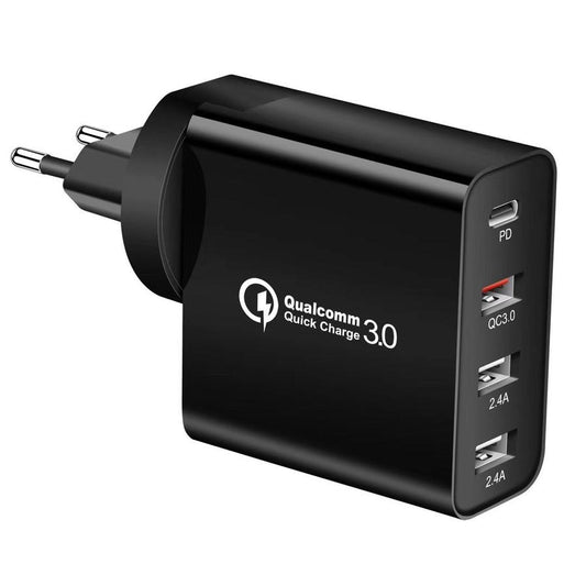 JMT-861962 Multi-Port Fast Charge Mobile Phone Charger - USB, PD, and QC Compatible Charging Head in Black & White