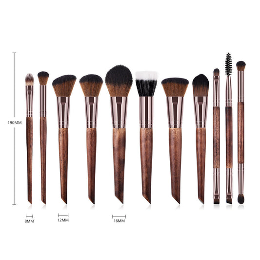 JMT-862538 11-Piece Makeup Brush Set with Wooden Handles and Man-Made Fiber Bristles