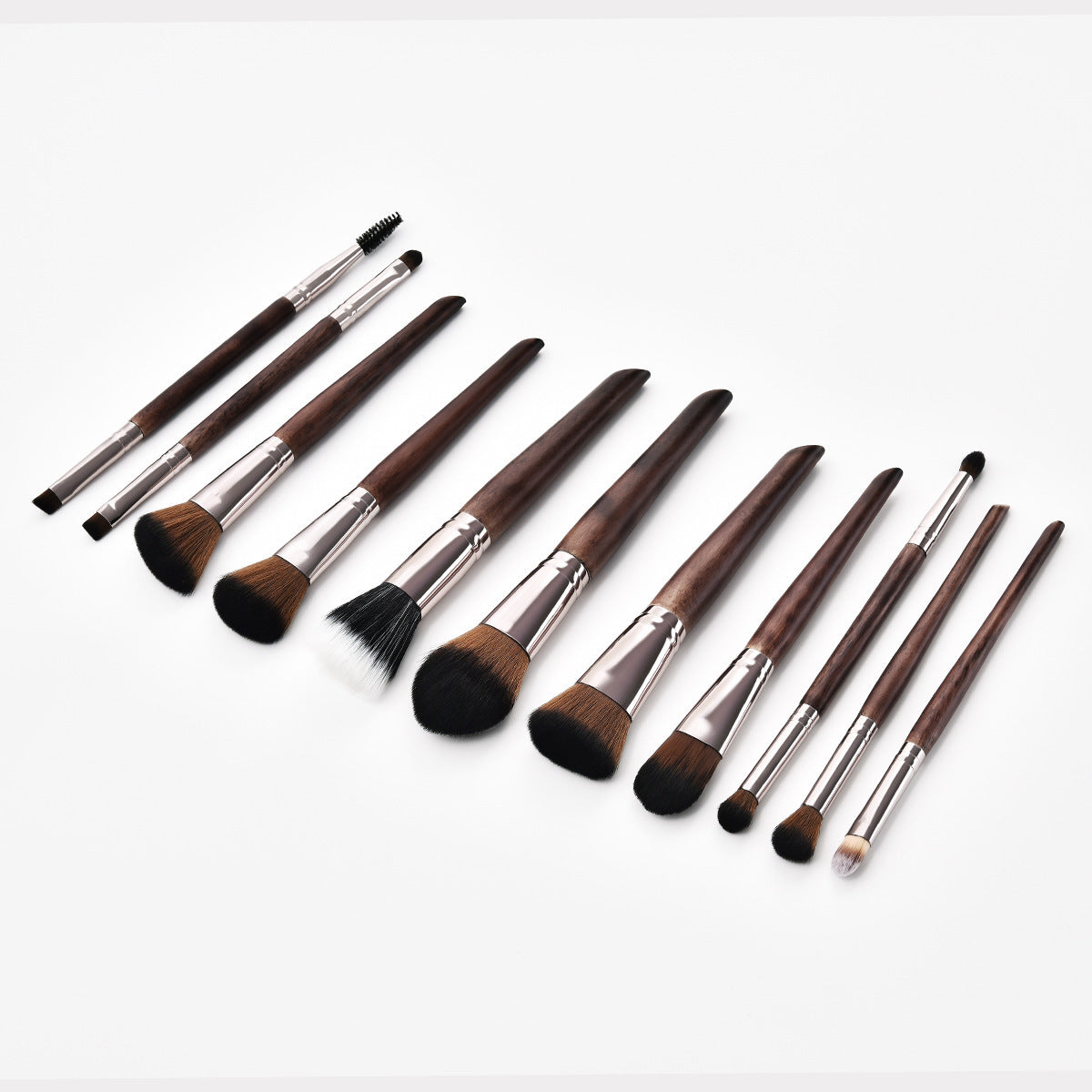 JMT-862538 11-Piece Makeup Brush Set with Wooden Handles and Man-Made Fiber Bristles