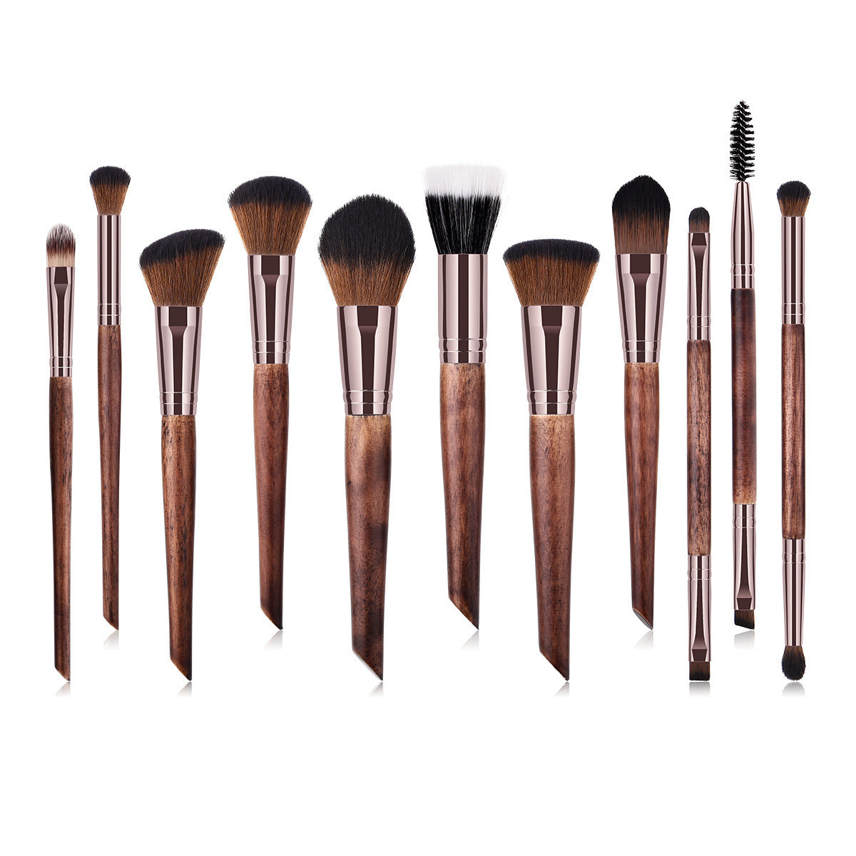 JMT-862538 11-Piece Makeup Brush Set with Wooden Handles and Man-Made Fiber Bristles