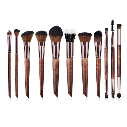 JMT-862538 11-Piece Makeup Brush Set with Wooden Handles and Man-Made Fiber Bristles