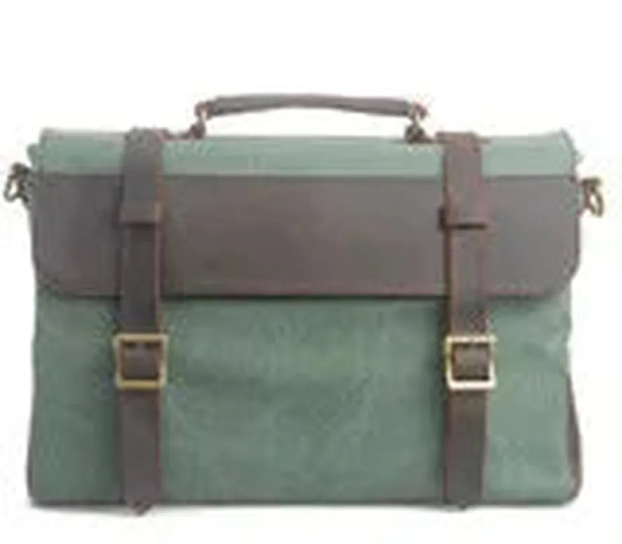 JMT-862666 Leather Messenger Attache Case with Shoulder Strap - Versatile Canvas and Cowhide Design, 39cm x 7.5cm x 28cm