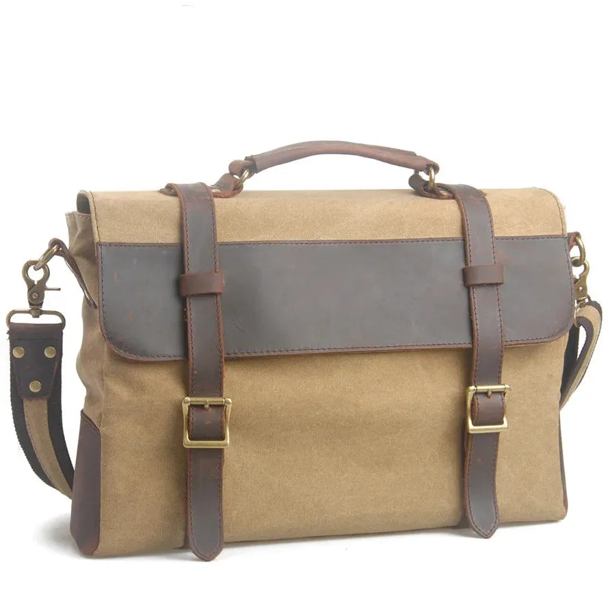 JMT-862666 Leather Messenger Attache Case with Shoulder Strap - Versatile Canvas and Cowhide Design, 39cm x 7.5cm x 28cm