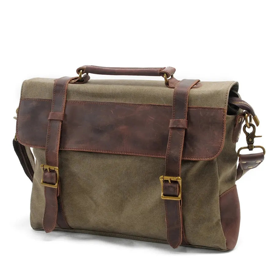 JMT-862666 Leather Messenger Attache Case with Shoulder Strap - Versatile Canvas and Cowhide Design, 39cm x 7.5cm x 28cm