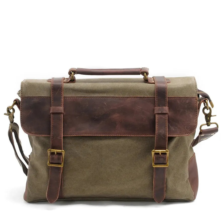 JMT-862666 Leather Messenger Attache Case with Shoulder Strap - Versatile Canvas and Cowhide Design, 39cm x 7.5cm x 28cm