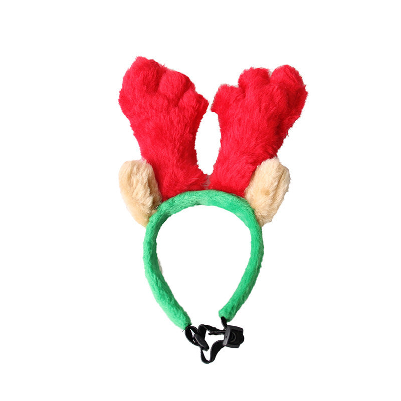 JMT-863178 Red and Green Velvet Dog and Cat Christmas Headgear with Adjustable Scarf for All Seasons