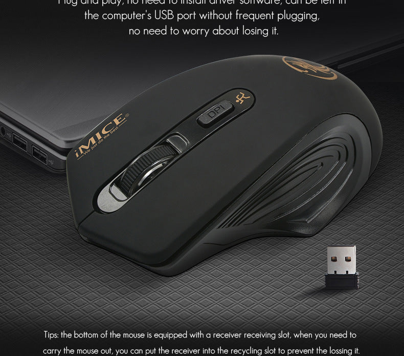 JMT-863370 Silent Wireless Optical Mouse with 4 Buttons and Adjustable DPI for Office and Gaming