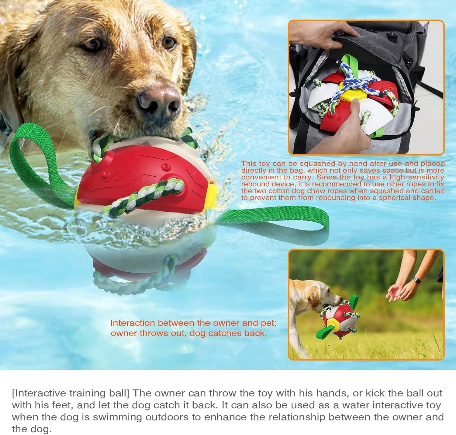 JMT-863562 Interactive Dog Toy Set with Flying Saucer Ball and Chewing Ropes for Tug-of-War Fun