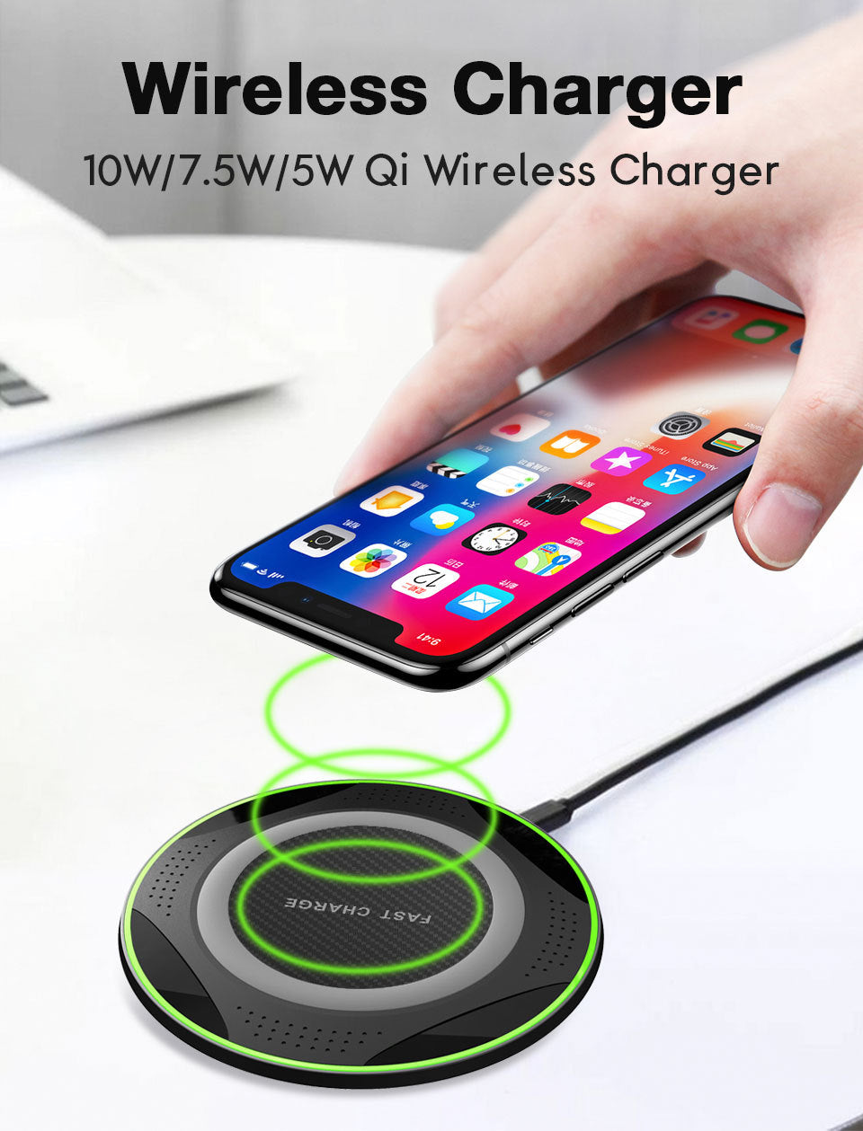 JMT-863754 Portable Wireless Charger Fast Charging, QI-Compatible, 5V/2A & 9V/1.7A, Efficient Up to 75%