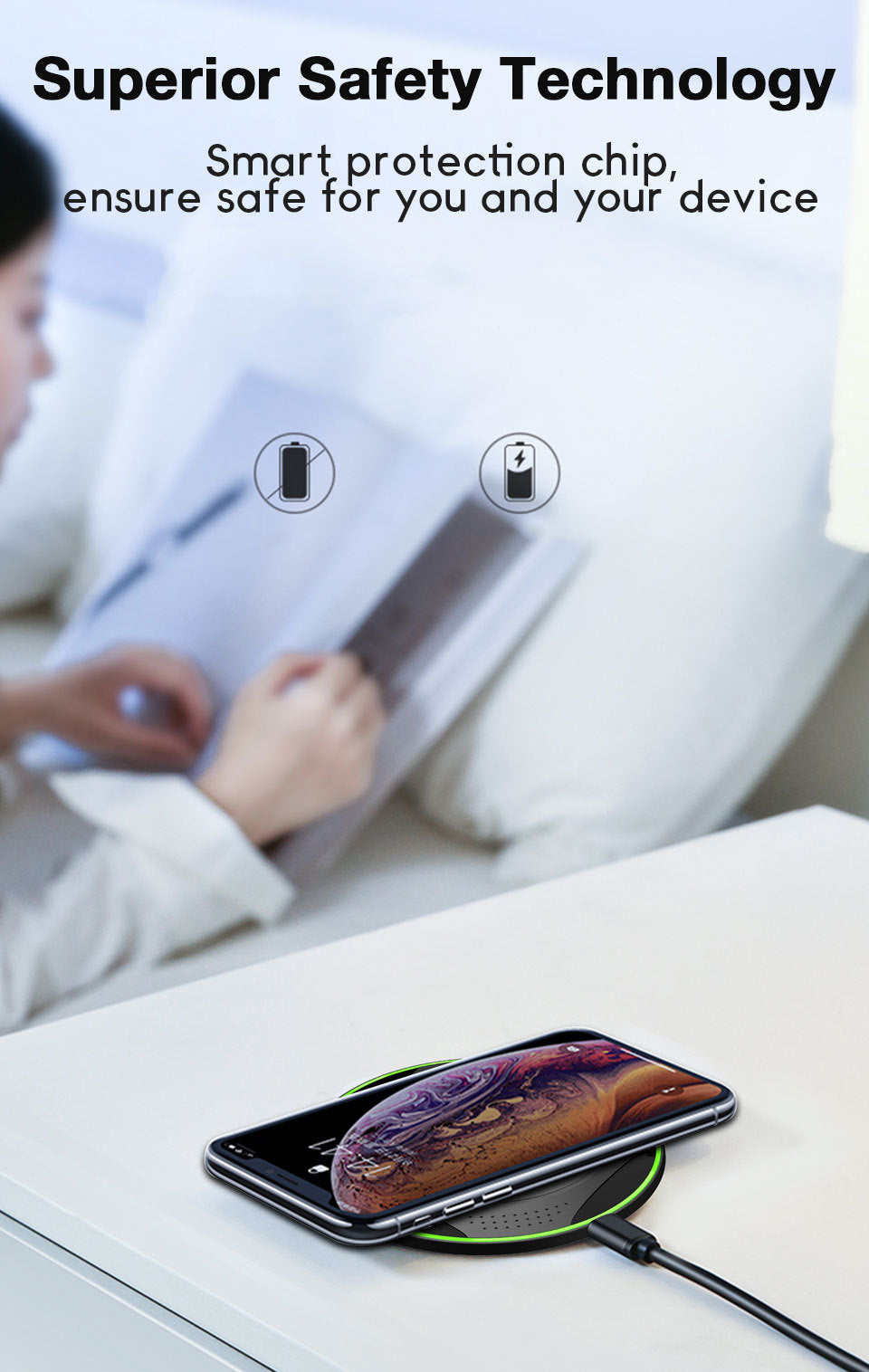 JMT-863754 Portable Wireless Charger Fast Charging, QI-Compatible, 5V/2A & 9V/1.7A, Efficient Up to 75%