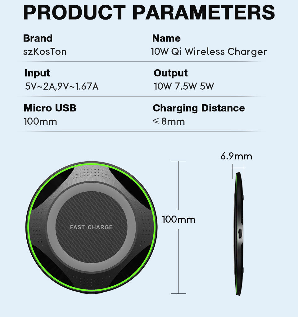 JMT-863754 Portable Wireless Charger Fast Charging, QI-Compatible, 5V/2A & 9V/1.7A, Efficient Up to 75%
