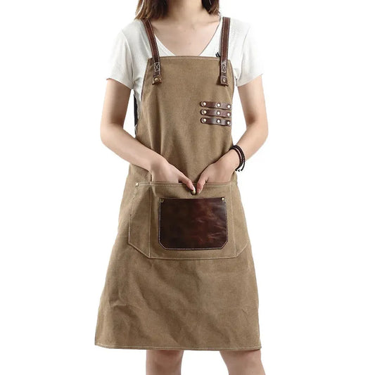 JMT-864458 Adjustable Cross Strap Multi-Purpose Canvas Apron with Tool Pocket for Gardening and Cooking