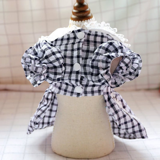 JMT-865354 Black and White Red Apple Plaid Dress for Small Dogs and Cats - Spring and Summer Fashion