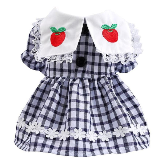 JMT-865354 Black and White Red Apple Plaid Dress for Small Dogs and Cats - Spring and Summer Fashion