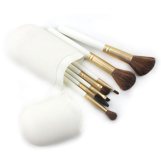 JMT-865994 Portable Makeup Brush Set with Wooden Handle - 7 Artificial Fiber Brushes, 15.8cm Overall Length