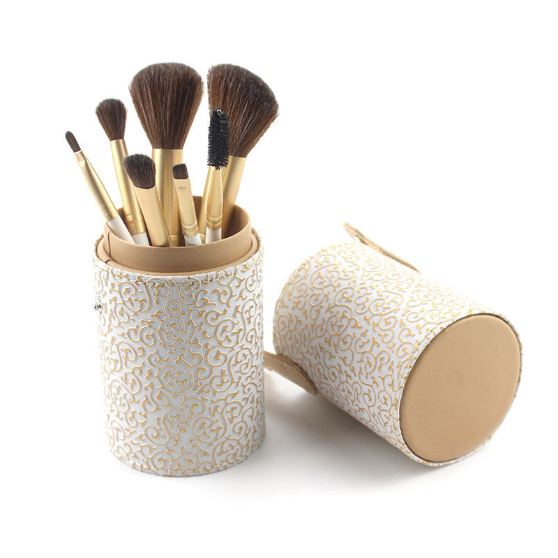 JMT-865994 Portable Makeup Brush Set with Wooden Handle - 7 Artificial Fiber Brushes, 15.8cm Overall Length