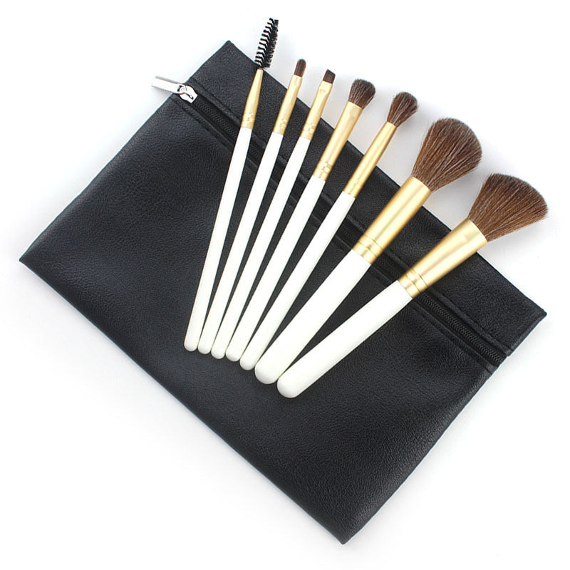 JMT-865994 Portable Makeup Brush Set with Wooden Handle - 7 Artificial Fiber Brushes, 15.8cm Overall Length