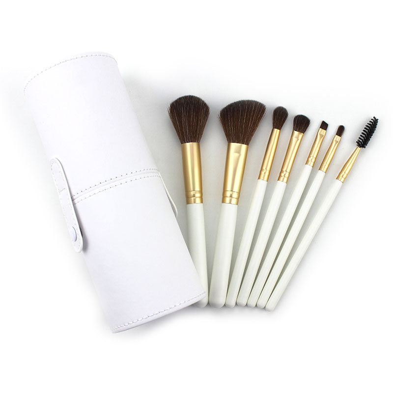JMT-865994 Portable Makeup Brush Set with Wooden Handle - 7 Artificial Fiber Brushes, 15.8cm Overall Length