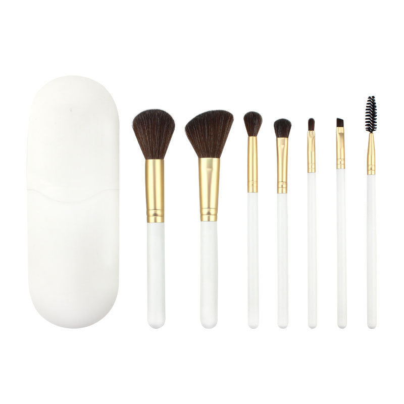 JMT-865994 Portable Makeup Brush Set with Wooden Handle - 7 Artificial Fiber Brushes, 15.8cm Overall Length