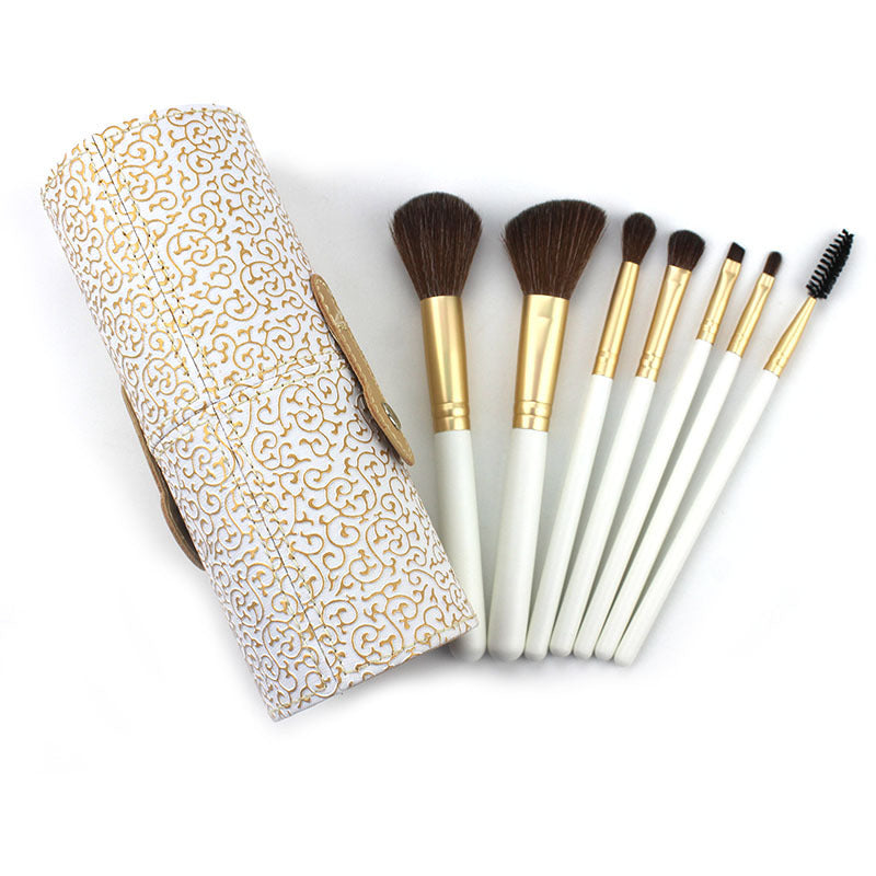 JMT-865994 Portable Makeup Brush Set with Wooden Handle - 7 Artificial Fiber Brushes, 15.8cm Overall Length
