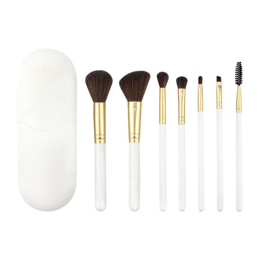 JMT-865994 Portable Makeup Brush Set with Wooden Handle - 7 Artificial Fiber Brushes, 15.8cm Overall Length