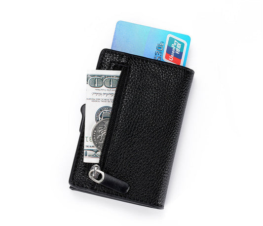 JMT-866250 Automatic Credit Card Ejecting Metal Card Holder in PU Leather