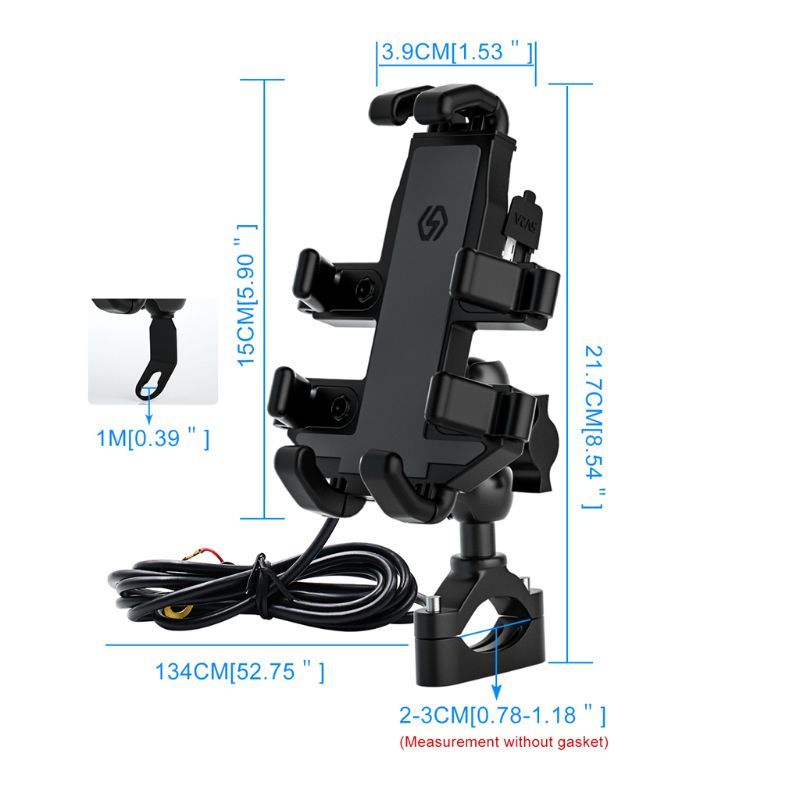 JMT-866570 Motorcycle Mobile Phone Holder with USB Charging for Navigation – Black ABS Design