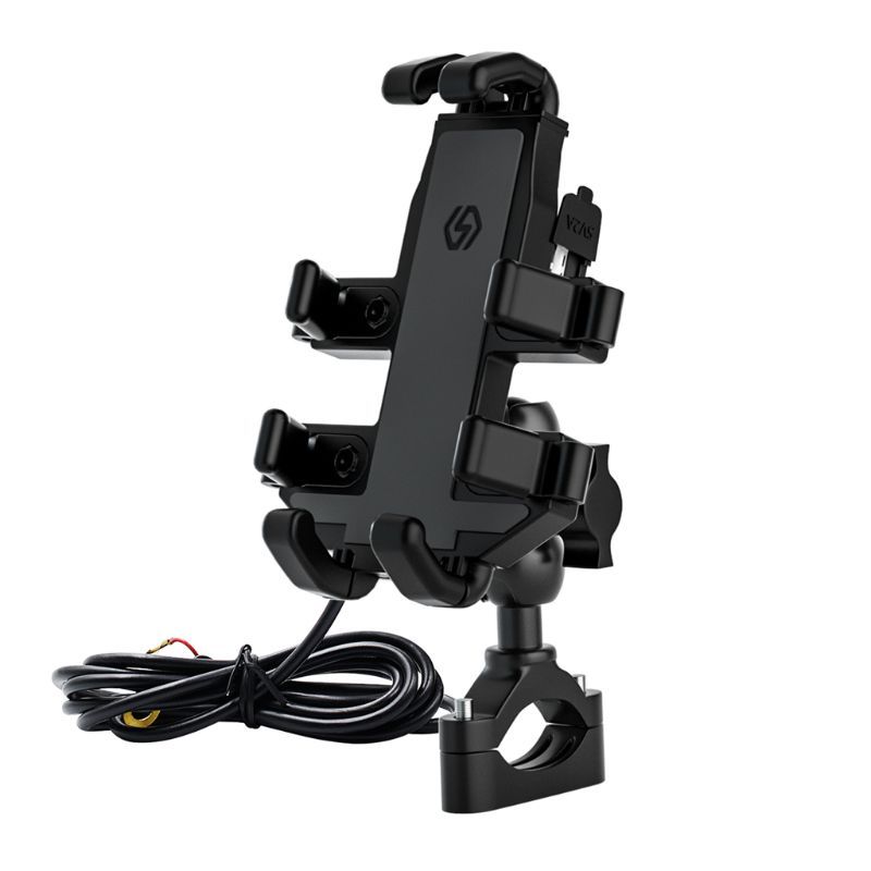 JMT-866570 Motorcycle Mobile Phone Holder with USB Charging for Navigation – Black ABS Design