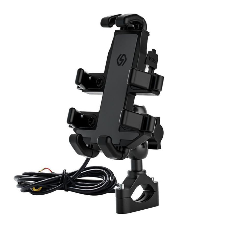 JMT-866570 Motorcycle Mobile Phone Holder with USB Charging for Navigation – Black ABS Design
