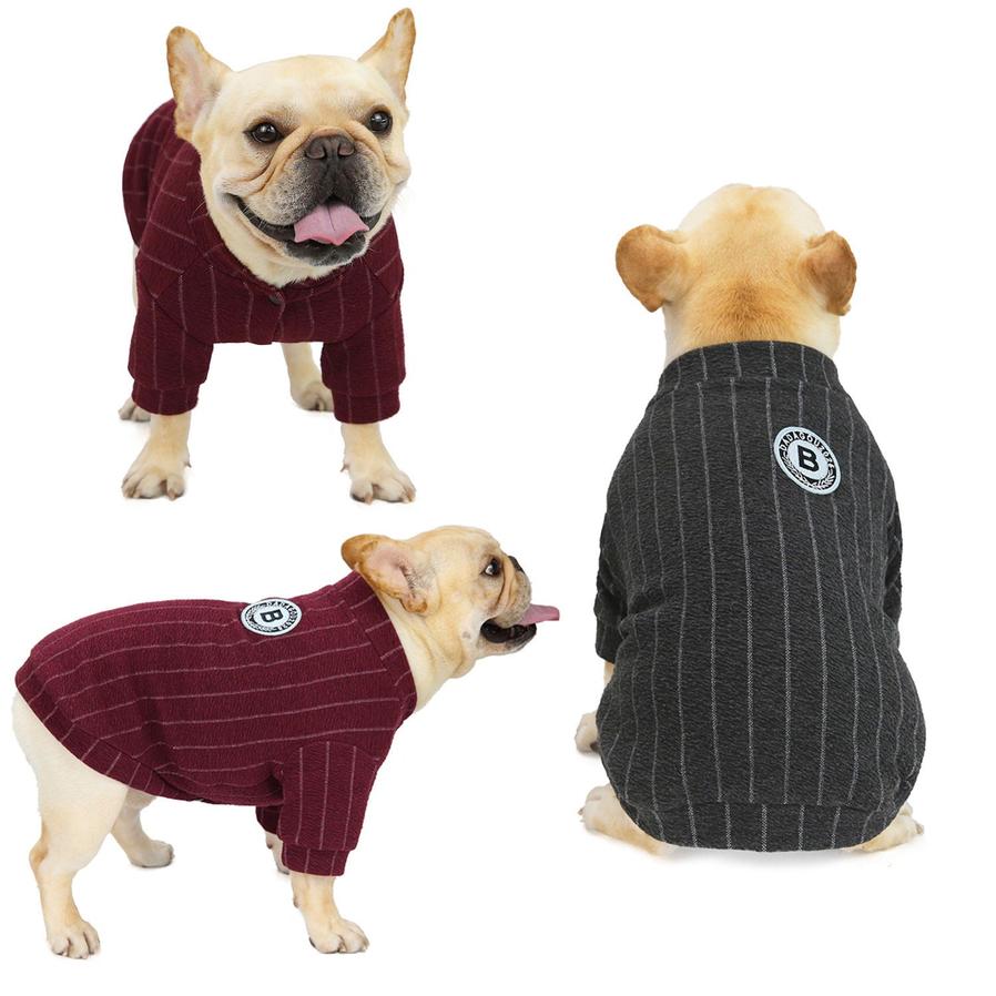 JMT-866634 Winter Bulldog Baseball Sweatshirt for Small Dogs - Burgundy and Dark Grey Hoodie for Chihuahuas and French Bulldogs