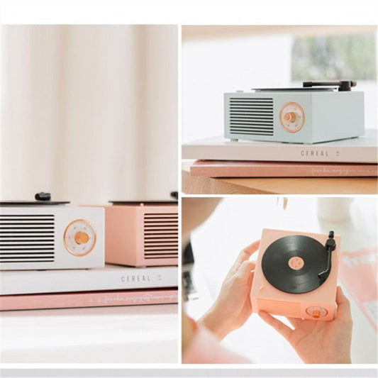 JMT-867210 Retro Mini Bluetooth Record Player Speaker - Wireless Audio with 8-Hour Battery Life, USB Charging, Dual Speakers, and Card Insert Function