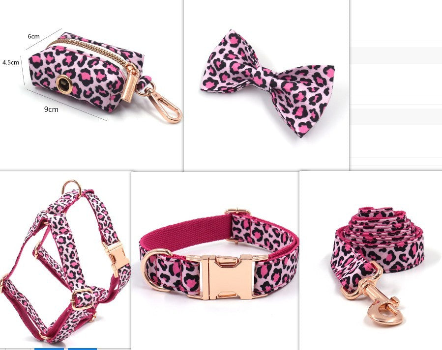 JMT-867210 Striped Print Pet Chest Harness and Leash Set with Bow and Trash Bag