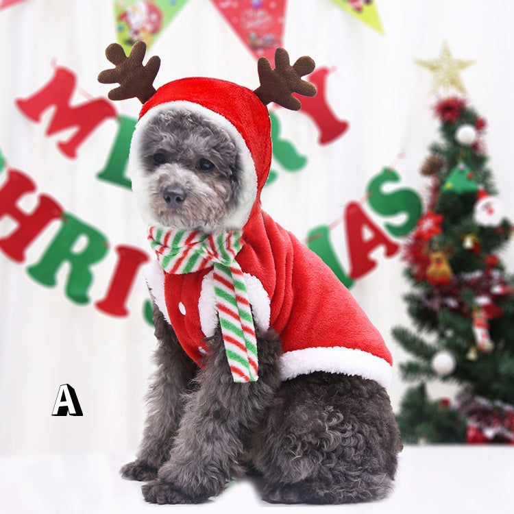 JMT-868490 Festive Santa Outfit for Cats in Plush Cotton Fabric, Multiple Sizes Available