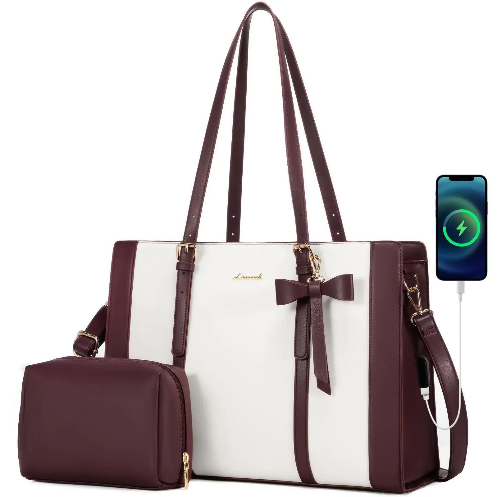 JMT-868746 Stylish 2pc PU Leather Handbag Set with Shoulder Tote and Purse for Office and Daily Use