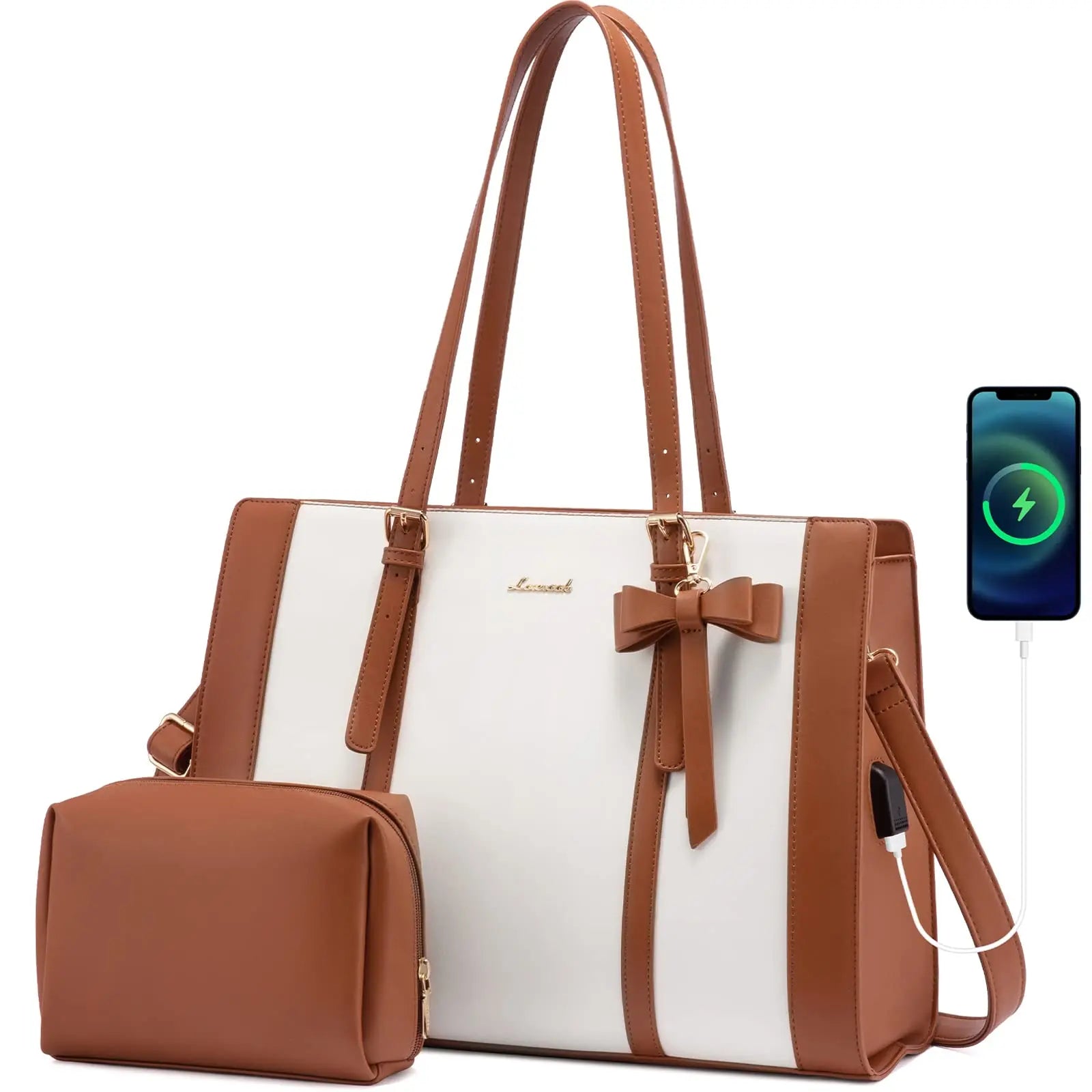 JMT-868746 Stylish 2pc PU Leather Handbag Set with Shoulder Tote and Purse for Office and Daily Use