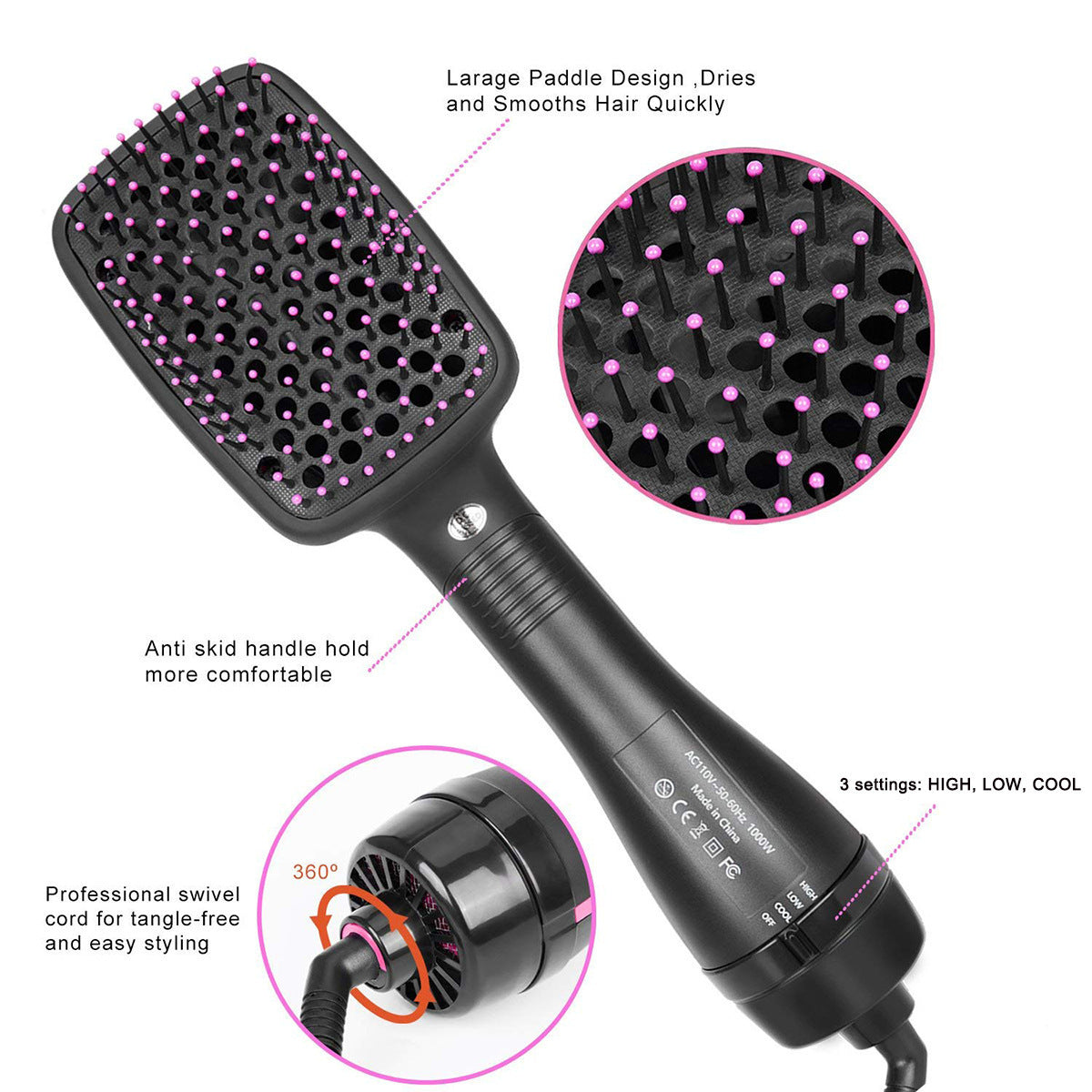 JMT-869002 2-in-1 Electric Hair Dryer Comb for Quick Drying and Straightening, Suitable for Wet and Dry Hair