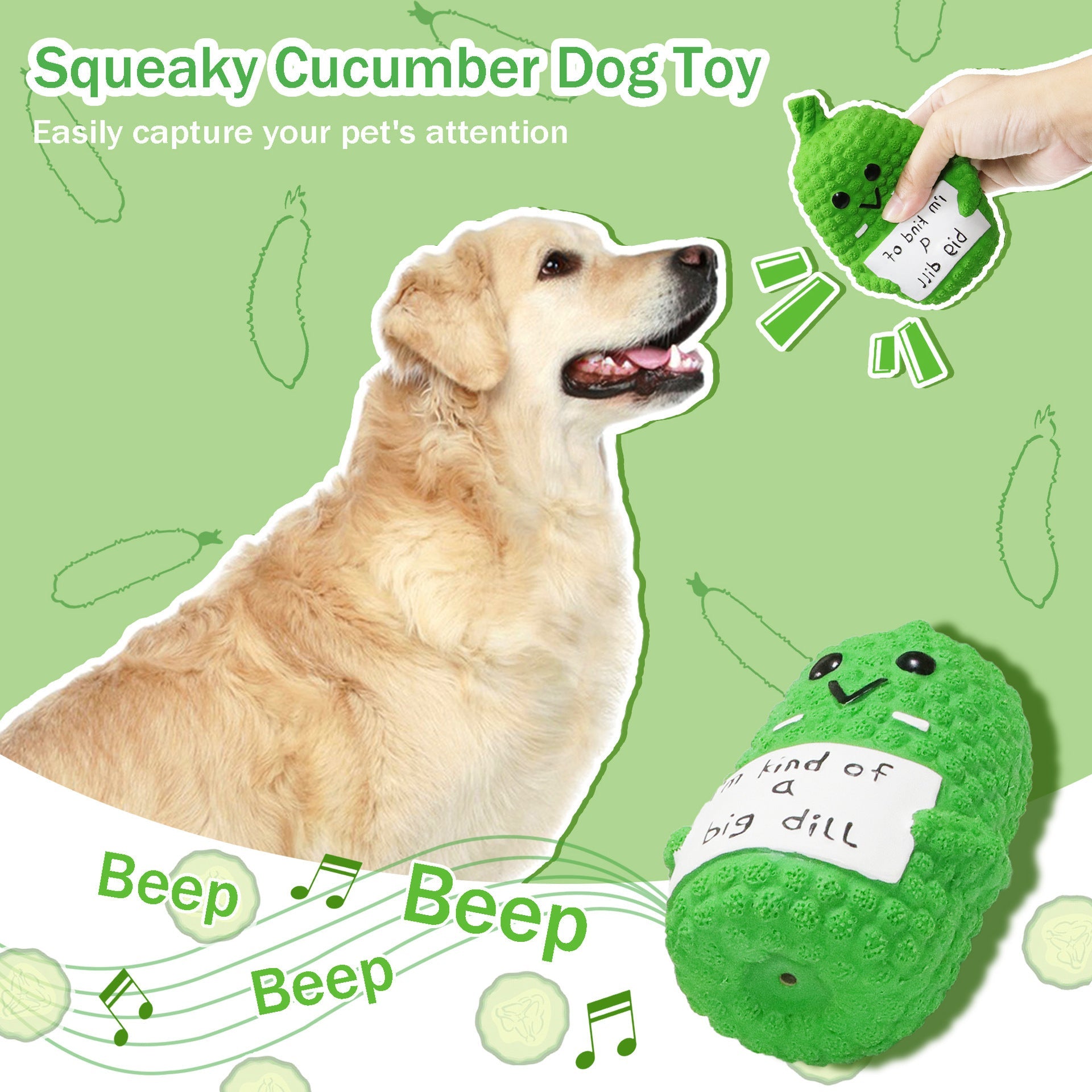 JMT-869002 Squeaky Pickle Dog Chew Toy - Fun Latex Teething Toy for Small to Large Dogs