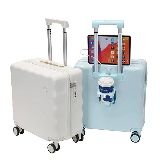 JMT-869066 Vintage-Style 18 Inch Cabin Trolley Suitcase for Kids - Lightweight Travel Bag with Battery Cradle